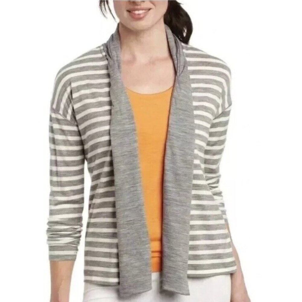 ICEBREAKER 100% Wool Villa Wrap Open Front Cardigan Metro Snow Stripe Outdoor S